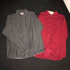 2 Wrangler Button Down Shirts. Size XL. Gray/Red color.